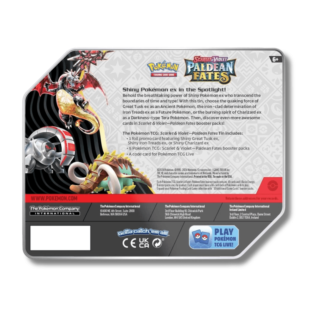 great tusk ex pokemon card Pokemon TCG: Paldean Fates Large Tin (Shiny Great Tusk ex)