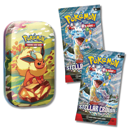 Pokemon TCG: Prismatic Evolutions Mini Tin + 2x Stellar Crown Booster Packs (Bundle) - Unbox Unbored Ltd