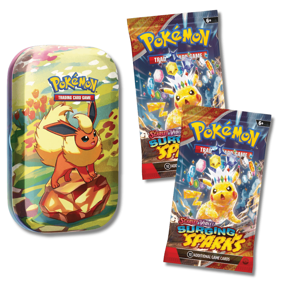 Pokemon TCG: Prismatic Evolutions Mini Tin + 2x Surging Sparks Booster Packs (Bundle) - Unbox Unbored Ltd