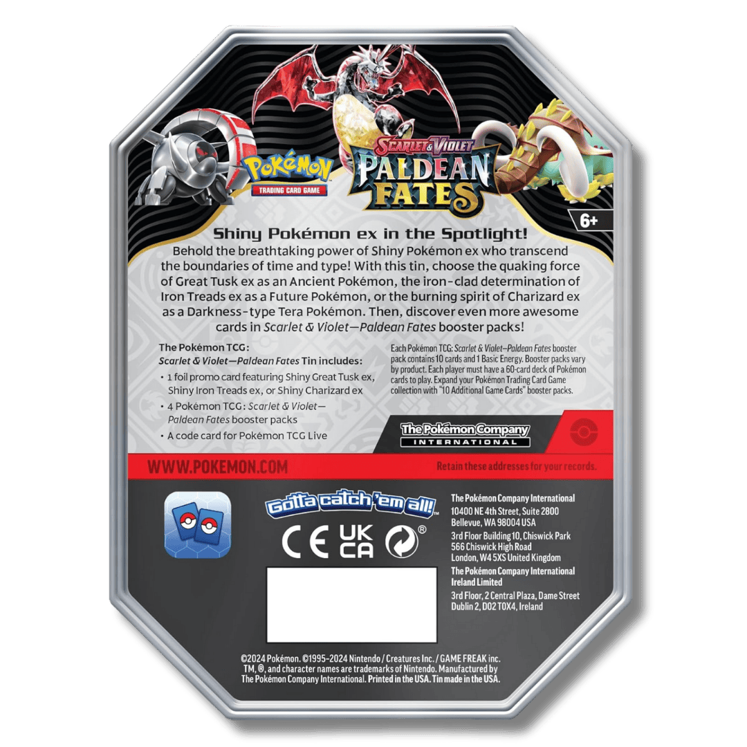 Pokemon TCG: Scarlet & Violet Paldean Fates Tin (Shiny Great Tusk ex) - Unbox Unbored Ltd