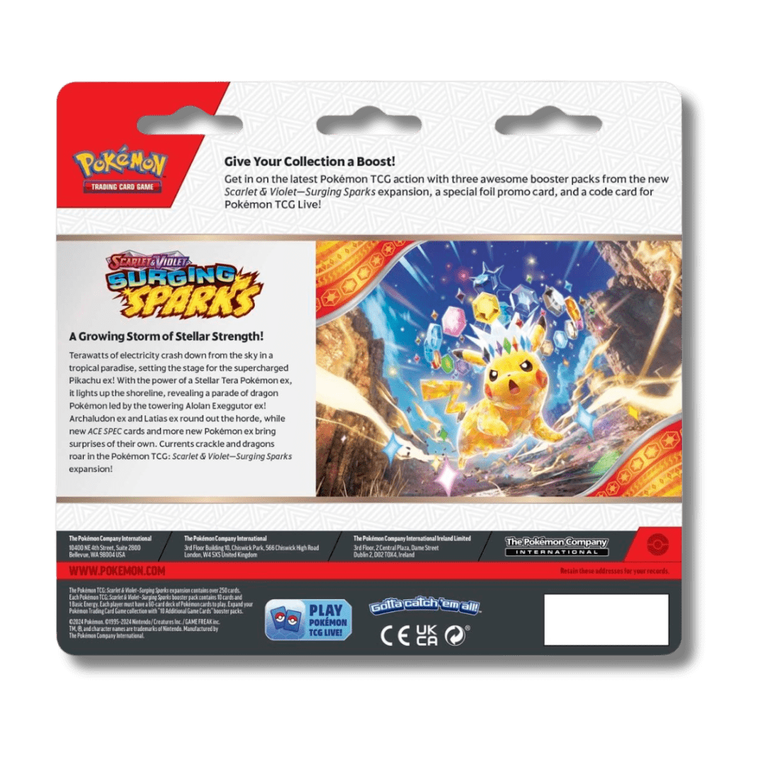 Pokemon TCG: Surging Sparks - 3 Booster Blister Pack - Unbox Unbored Ltd